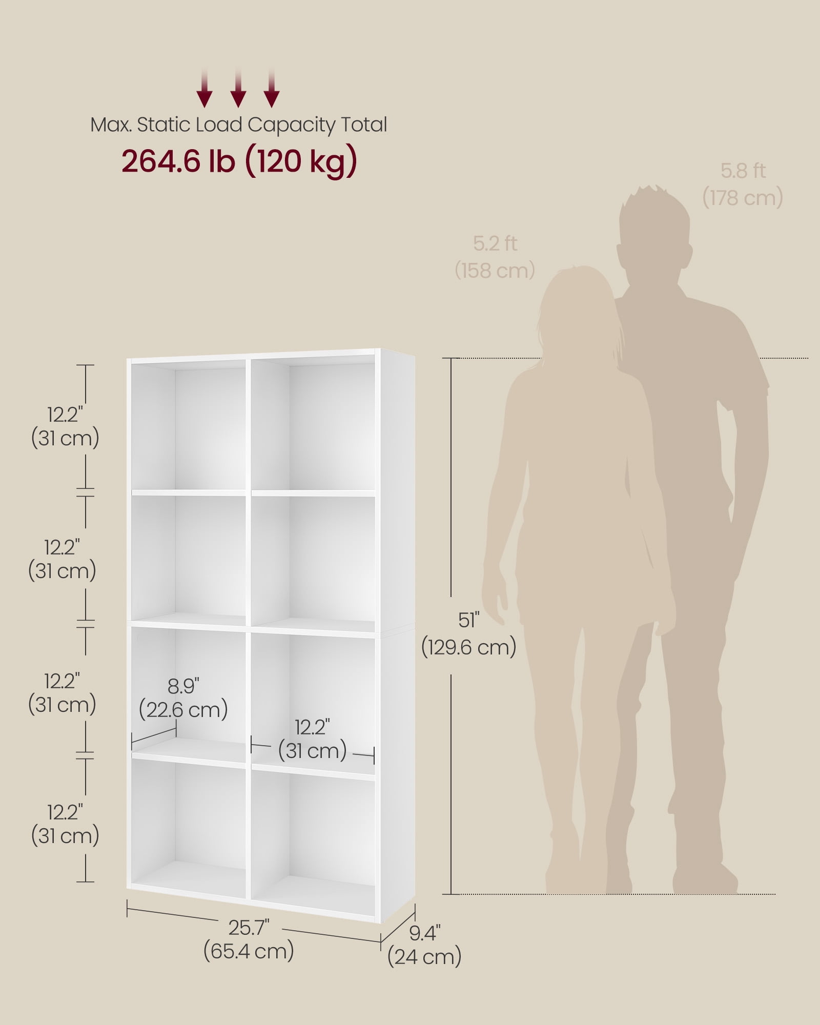 8-Cube Storage Shelf, Modern Bookcase Organizer, 51" Tall Multi-Functional Shelf for Living Room/Office, Easy Assembly, Cloud White