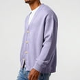 thumbnail image 4 of Lumtrix Mens Cardigan Sweater Waffle Knit Long Sleeve Cardigan Open Front Lightweight Casual Button Down Cardigan Loose V Neck Sweater Purple 4XL, 4 of 5