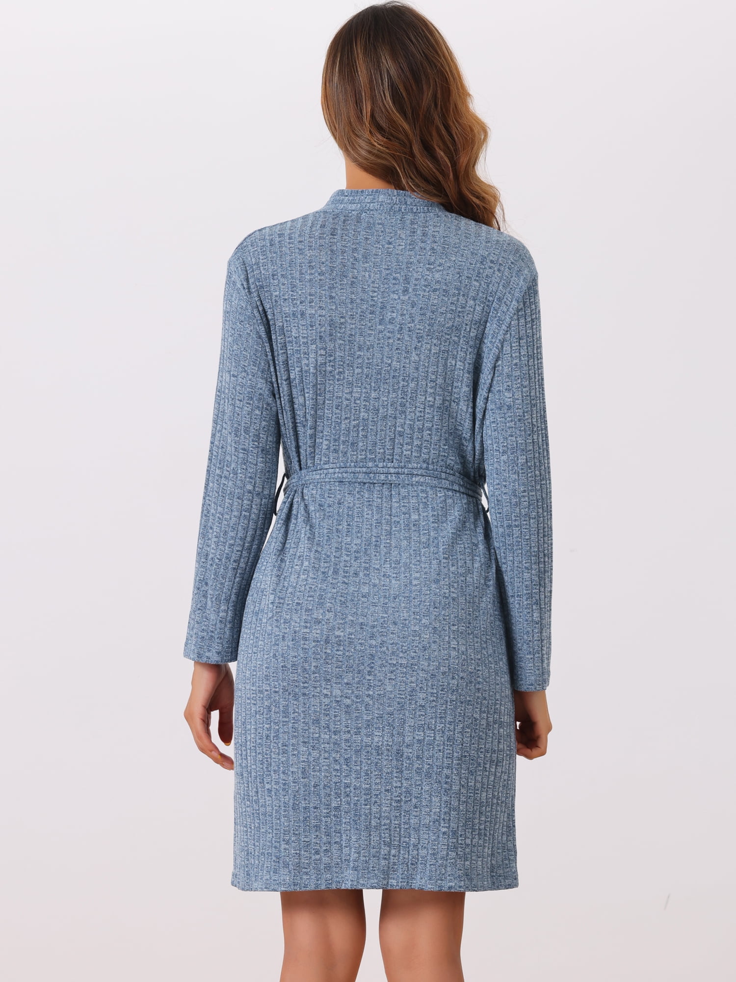 DARING DIVA Knit Robes Ribbed Tie Waist Knee Length Sleepwear L Blue