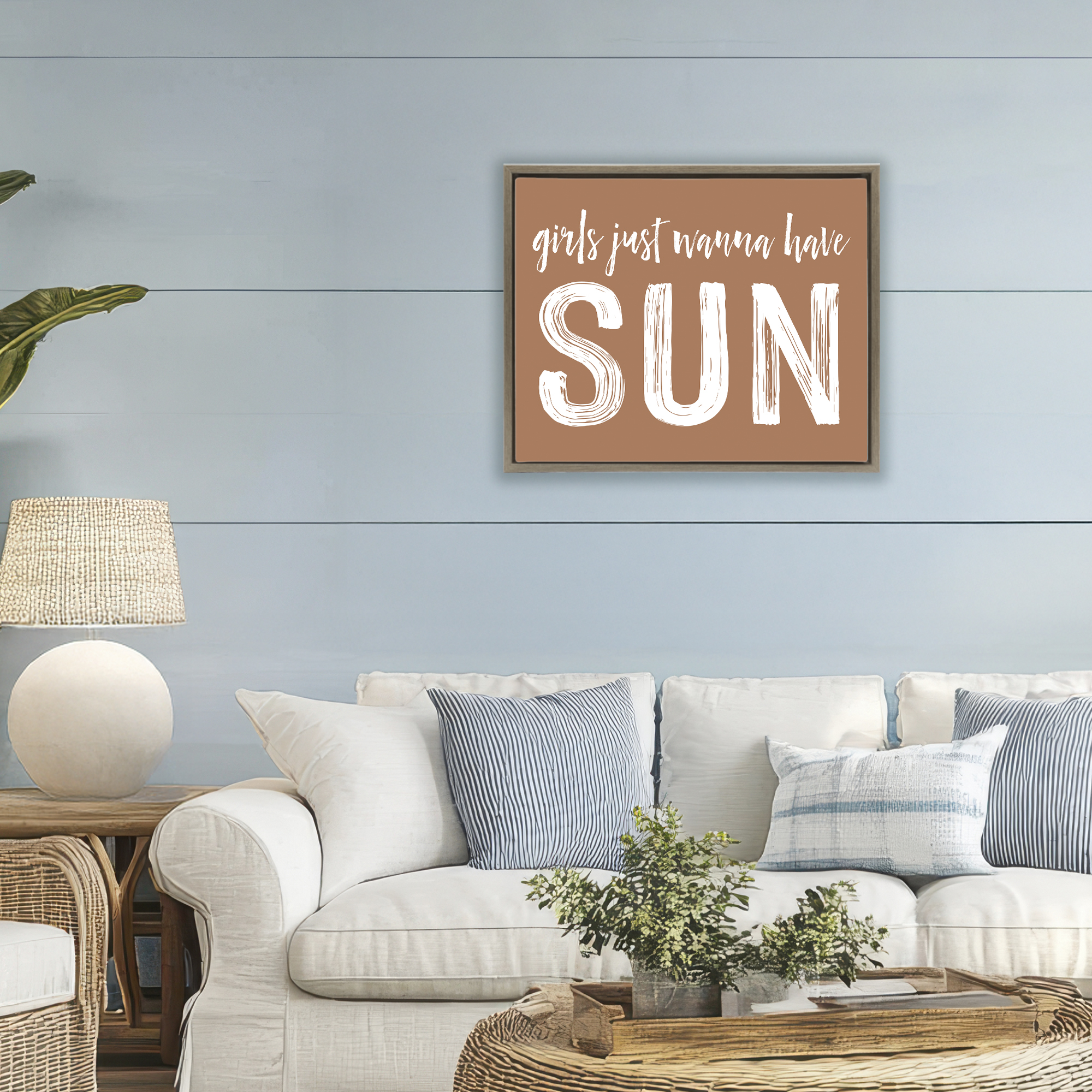 Girls Wanna Have Sun Brown Brown Framed Floater Canvas Wall Art, design by Lettered and Lined
