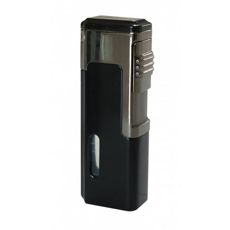 - Tsunami Quad Torch Red Flame Lighter w/ Retractable Punch - Black