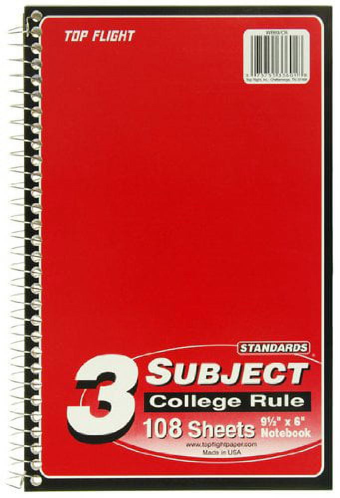 Top Flight 3 Subject Wirebound Notebook 108 Sheets College Rule (Pack of 48)