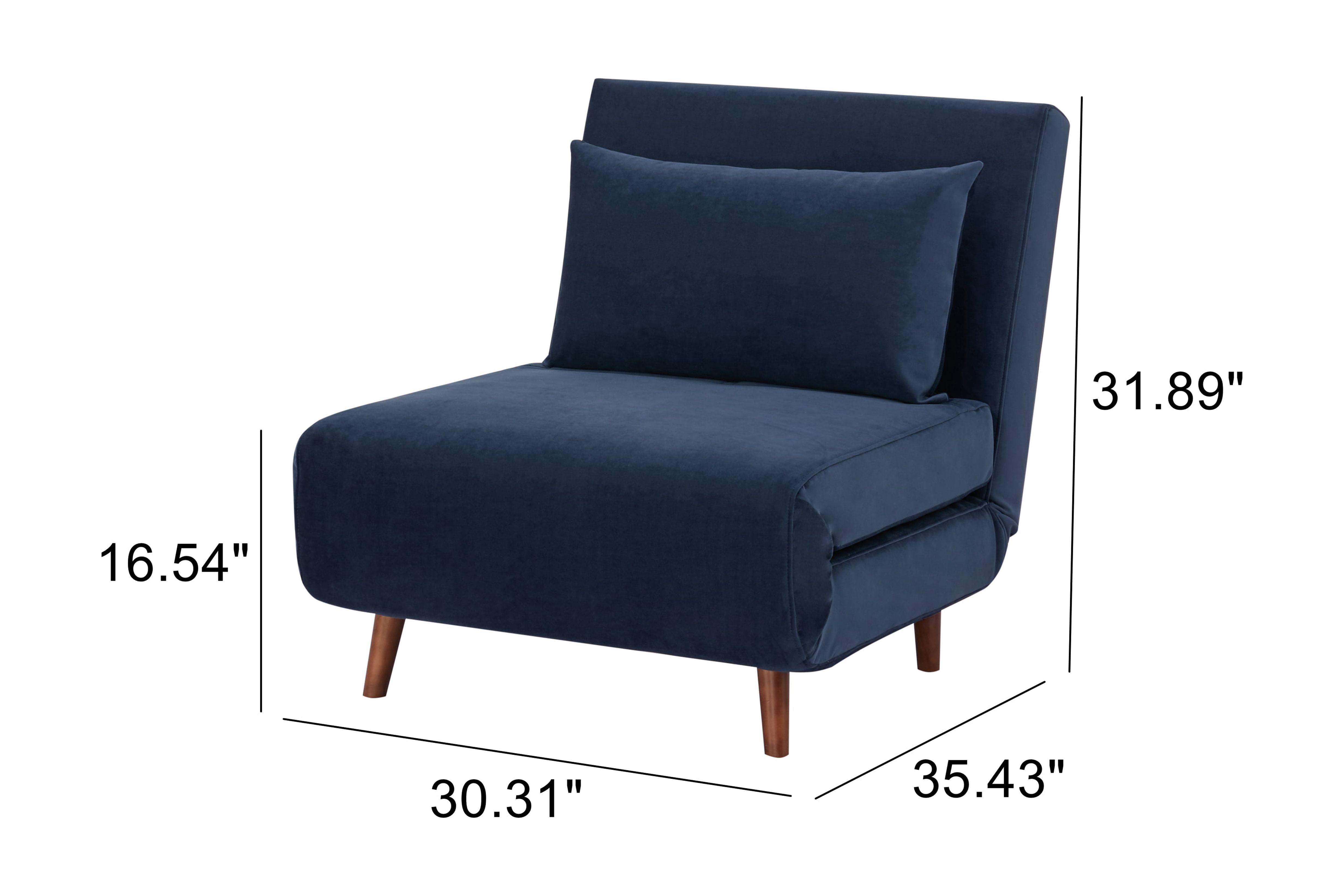 A&D Home Tustin Polyester Convertible Futon Chair, Velvet Blue