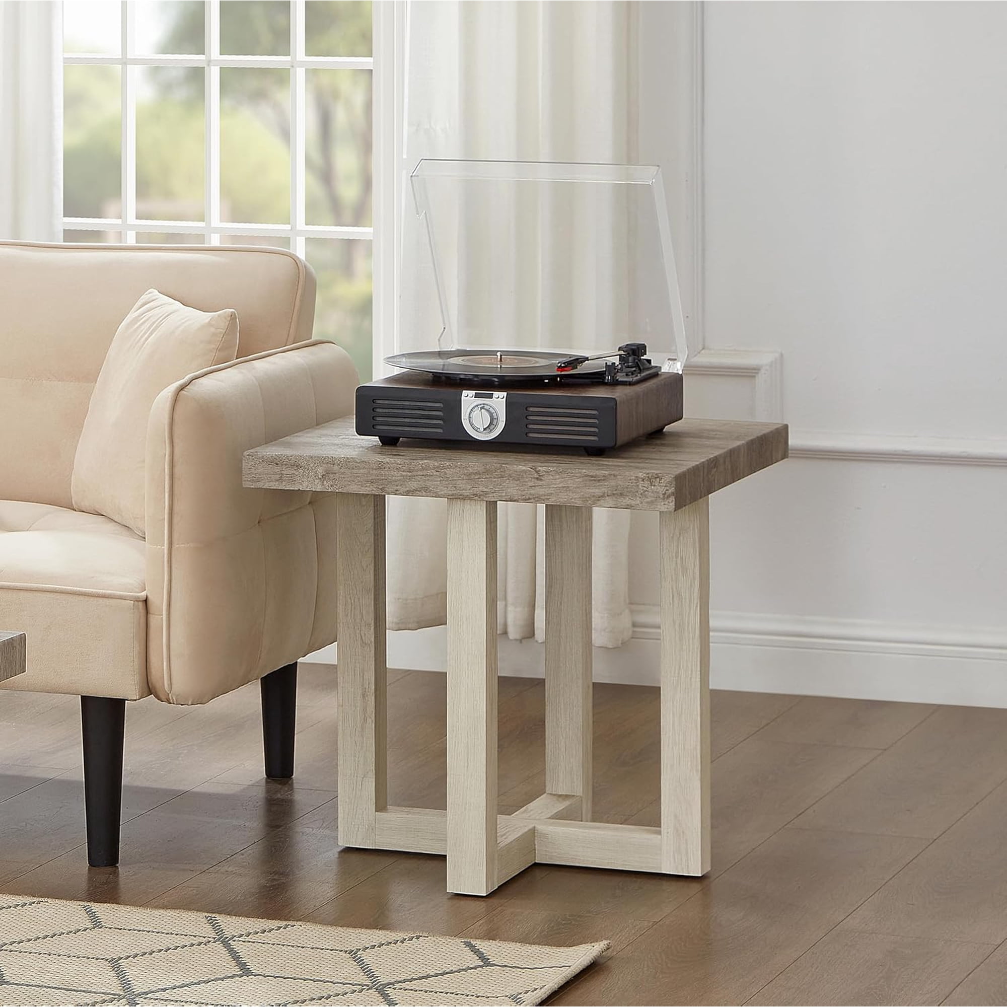 YWEN Compact And Stylish Modern End Table With Architectural Base Design In Engineered Wood Perfect For Smaller Spaces And Everyday Use Living Room Furniture