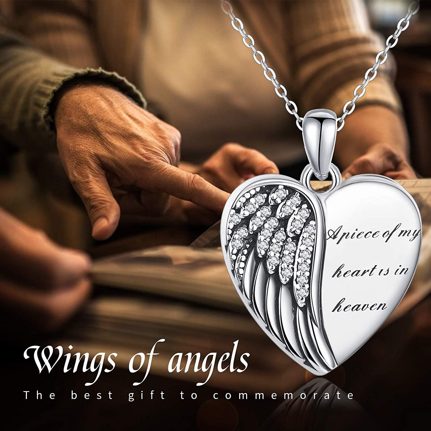 YinShan Angel Wing Locket Necklace That Hold Picture Photo 925 Sterling Silver Heart Locket Pendant for Women Girls Engraved Forever in My Heart