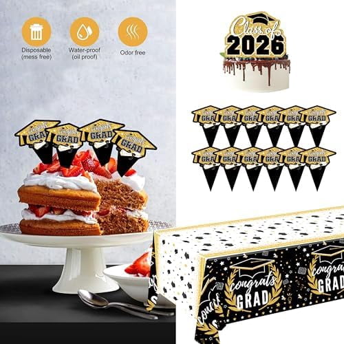 Graduation Decorations 2026 Black and Gold - 4 Balloon Boxes with Letters, Large Class of 2026 Backdrop Banner, 70pcs Balloon Garland Arch Kit - High School College Grad Photo Booth Props