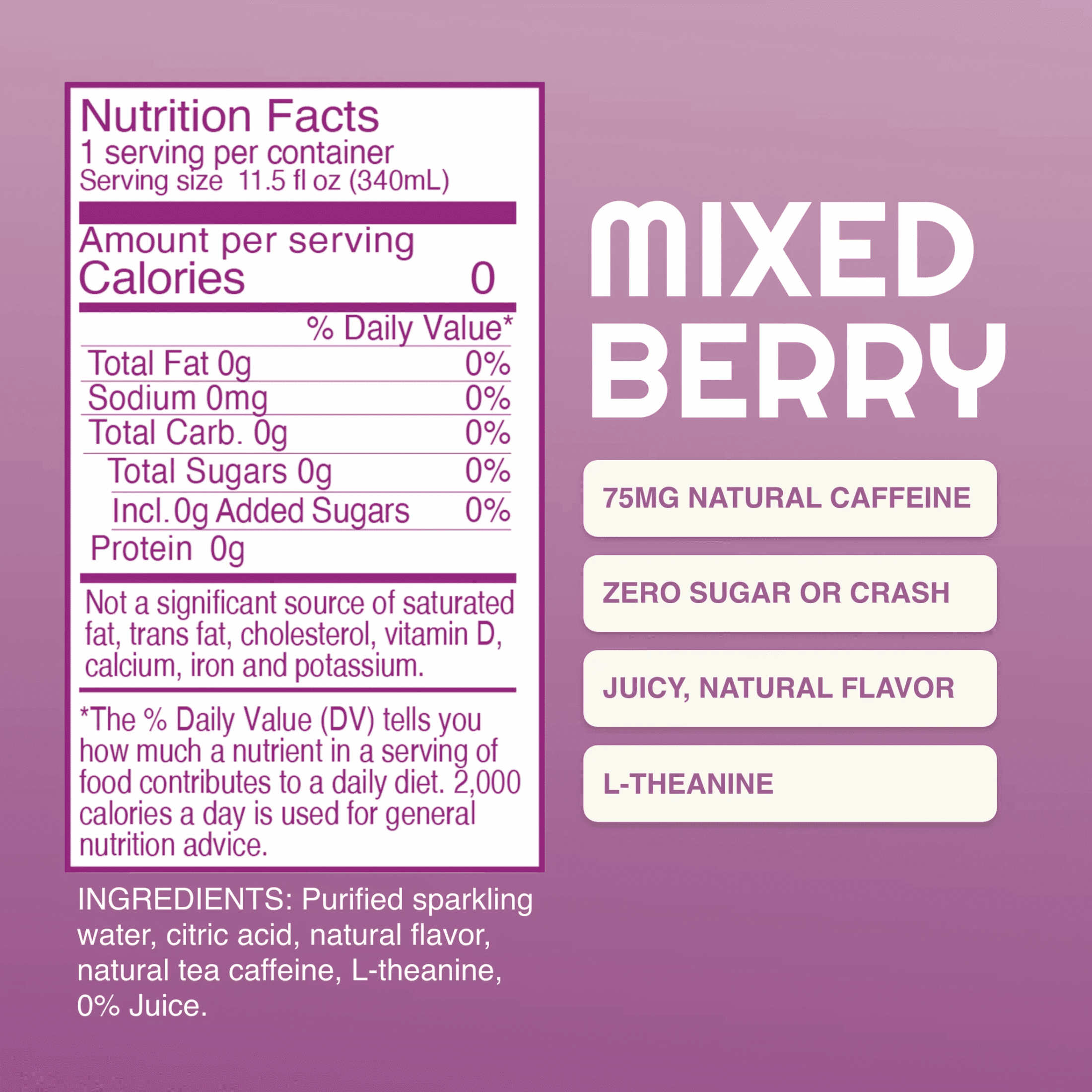 Phocus Caffeinated Sparkling Water Mixed Berry