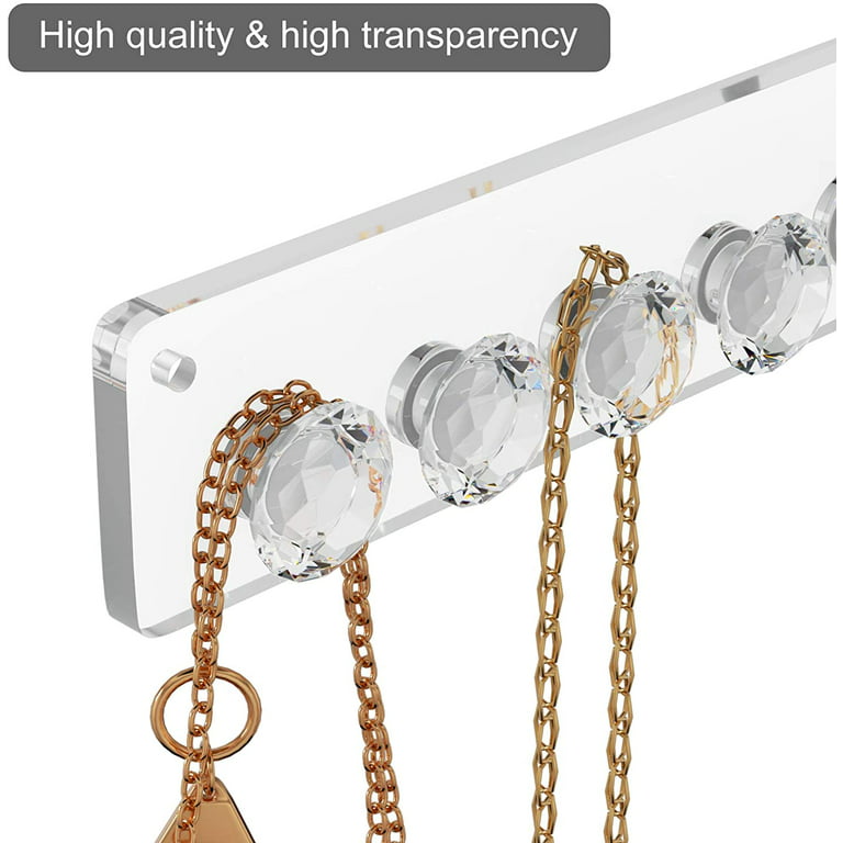 Necklace Organizer - 2 Packs - Easy-Install 11.3x1.38 Hanging Necklace  Holder Wall Mount with 12 Necklace Hooks - Beautiful Necklace Hanger also  for Bracelets, Earrings, and Keys (White) 