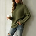 thumbnail image 5 of Edvintorg Sweater for Women Long Sleeve Casual Pullover Top High Neck Loose Knit Sweaters Plus Size Womens Fashion Army Green XXXL, 5 of 5
