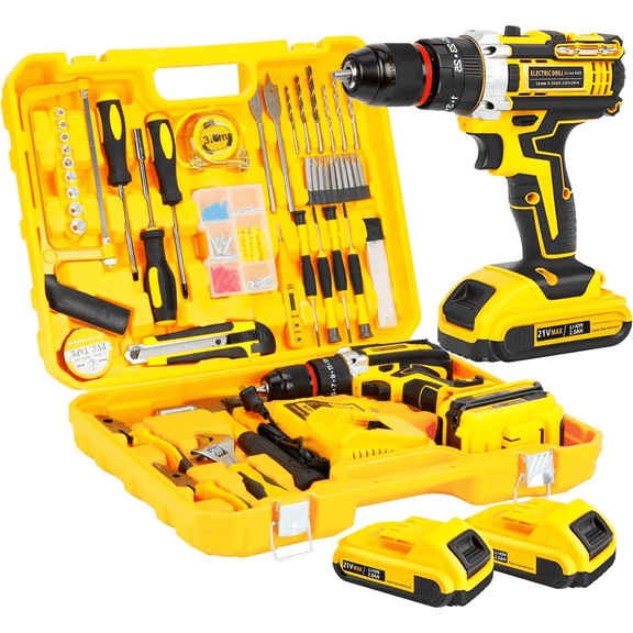 21V Max Brushless Cordless Drill Set, 1/2" Metal Chuck Impact Drill with 2x 2.0Ah Batteries & Fast Charger, 550 In-lbs Max Torque, 35 3 Torque Setting, 2-Speed Hammer Drill for Home Projects