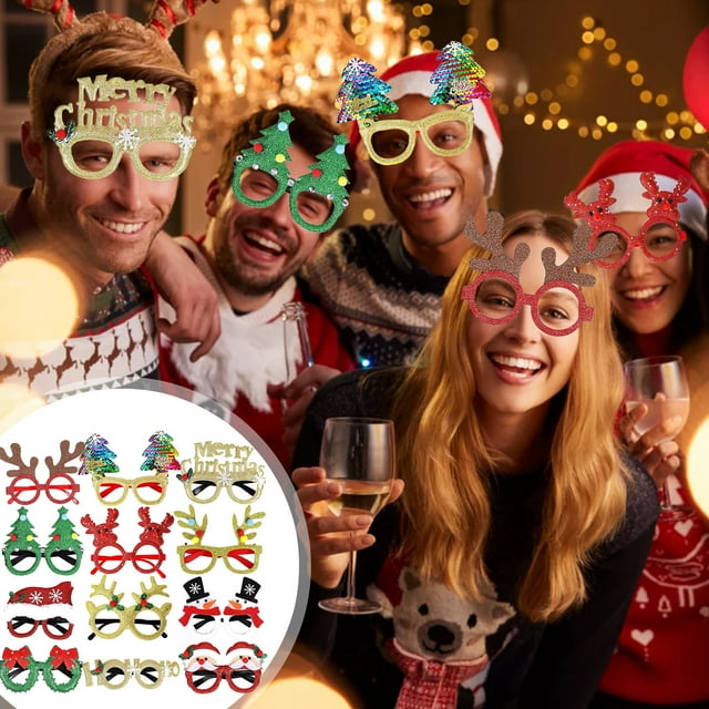12 Monturas de Gafas Navideñas con Luces Intermitentes para Fiestas | Accesorios Decorativos | Regalos Navideños | Gafas de Disfraz | Multicolor | Talla Única | 12X15Cm | 186G | Tela Plástica No Teji