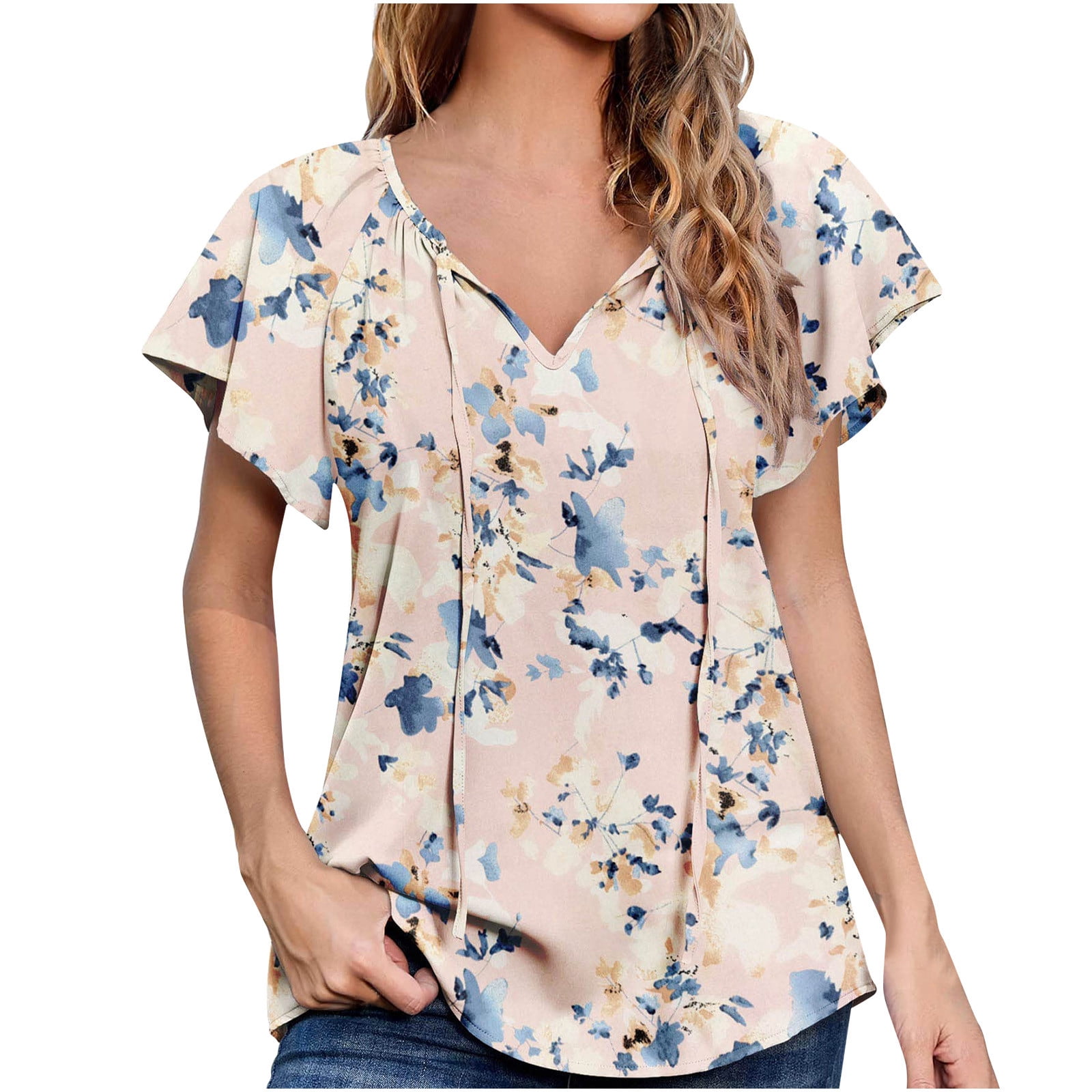 USSUMA Ruffle Drawstring Flowy Womens 