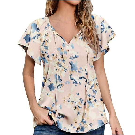 JINMGG Womens Tops Clearacne Fashion Women's Summer V-Neck Short Sleeve Print Casual T-Shirt Blouse