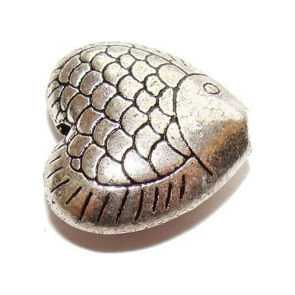 16x17mm Pack Of 5 Pcs Bali Style Pewter Heart-Shaped Beads For Jewelry Making