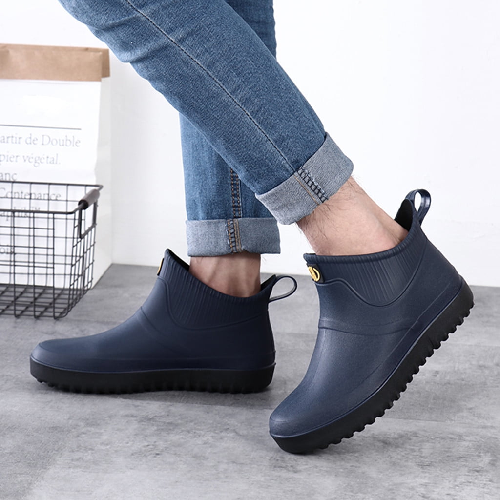 FRSASU Men's Ankle Rain Boots Waterproof PVC Short Rubber Garden Boots On