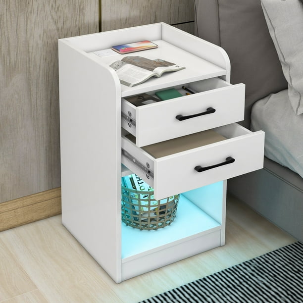 Nightstand with 2 Drawers and Charging Ports,Wireless