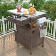 thumbnail image 2 of Outdoor Grill Table with Storage Cabinet and Stainless Steel Top, Kitchen Island Outdoor Grill Prep Table with Movable Door Leaf, 1 Drawer, Towel Rack, Lockable Wheels, for Lawn Garden, Brown, 2 of 9