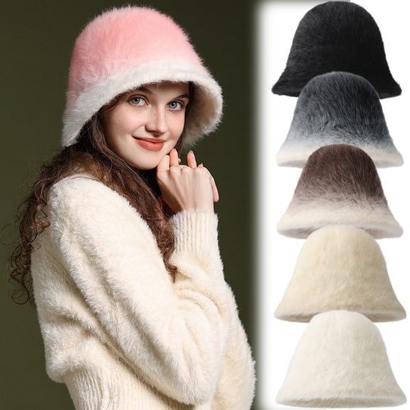 Women's Winter Hat Wool Bucket Hat Fuzzy Hat for Women and Men Warm Hat