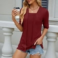 thumbnail image 5 of iHengLiXing Plus Size Womens Tops Dressy Casual Women's Fashion Casual Solid Color Short Sleeve-Neck Blouses Shirts Red L, 5 of 9