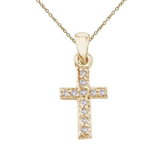14K Yellow Gold Small Diamond Cross Pendant with 18" Chain