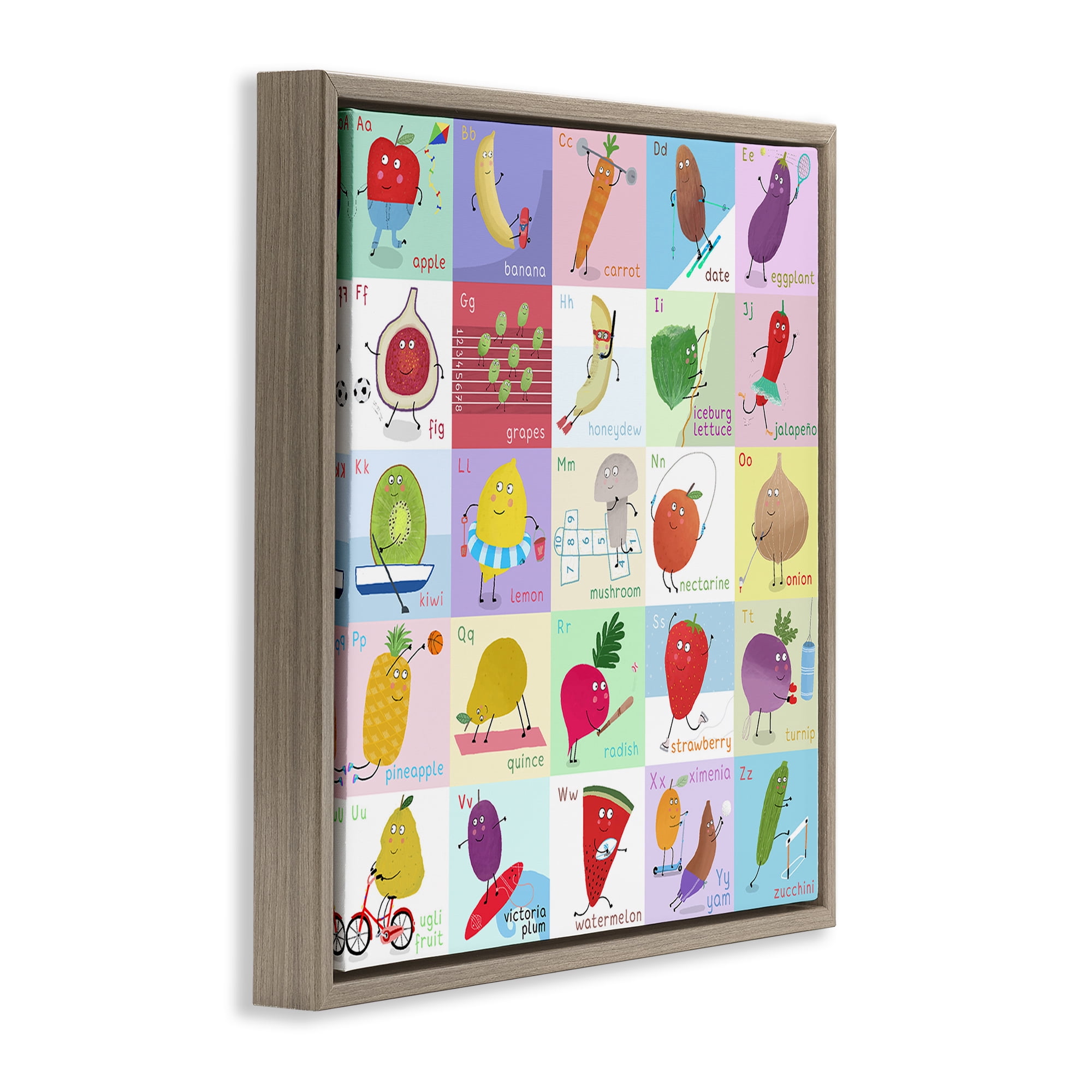 Stupell Industries Sporty Fruit Educational Brown Framed Floater Canvas Wall Art, design by Carla Daly