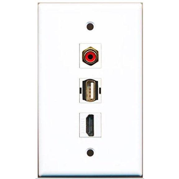 RiteAV - 1 Port HDMI and 1 Port RCA Red and 1 Port USB A-A Wall Plate