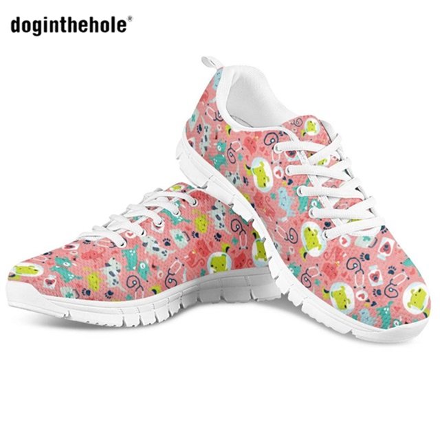Zapatillas de deporte con estampado de médico veterinario Doginthehole para mujer, transpirables, planas, de malla, para correr, gimnasio, cómodas