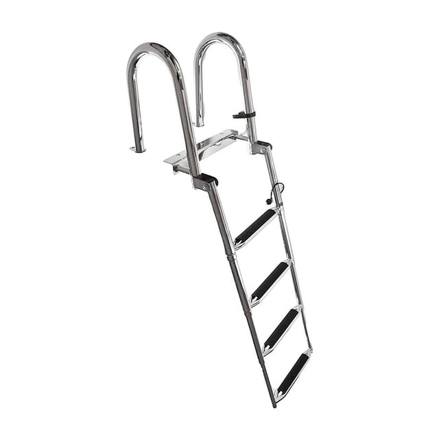 MARINE CITY 4-Step Telescoping Boat Ladder, 304 Grade Stainless Steel, Heavy Duty, Extra Wide Steps, for Transom Swim Decks, Marines, Boats, Ships, Yachts (Pack of 1)