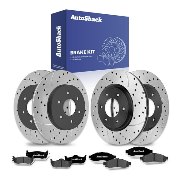 AutoShack Front Vented & Rear Solid Drilled & Slotted E-Coated Brake Rotors   Ceramic Pads 12-PC Brake Kit Replacement for 2007 Nissan TITAN ShadowGuard