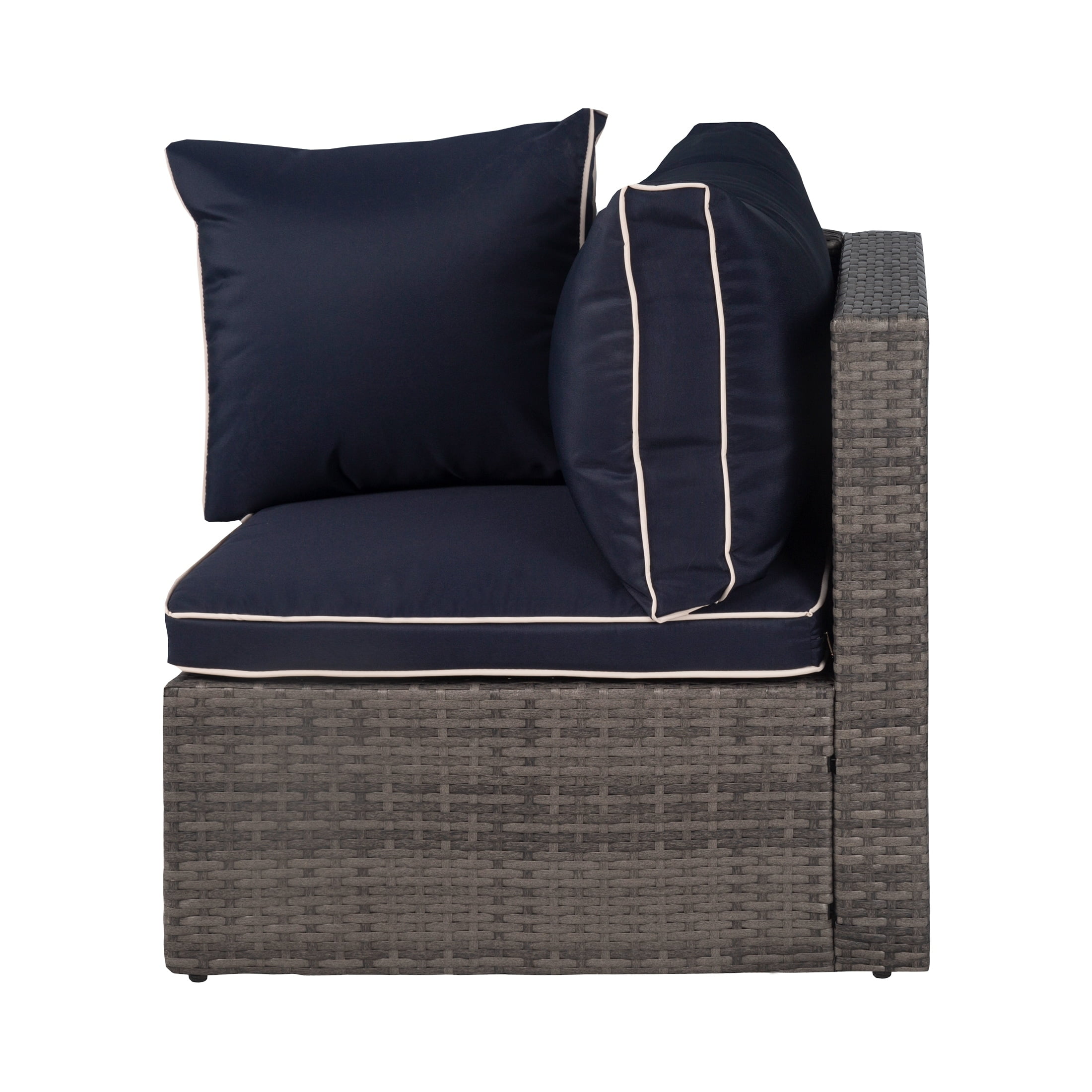 Westin Outdoor 4-Piece Rattan Wicker Patio Sofa Sectional Set with Back Cushions UV Weather Resistant, Gray/Navy Blue