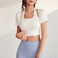 thumbnail image 6 of hotojiny Womens Workout Tops Stylish Halter Short Sleeve U Neck Yoga Shirts Stretchy Athletic Running Built-In Bra Gym Clothes, 6 of 6