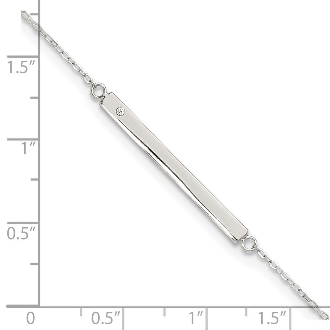 925 Sterling Silver Polished Crystal Bar Plus 1in Extension Anklet 9 Inch 3mm Wide Anklet for Women
