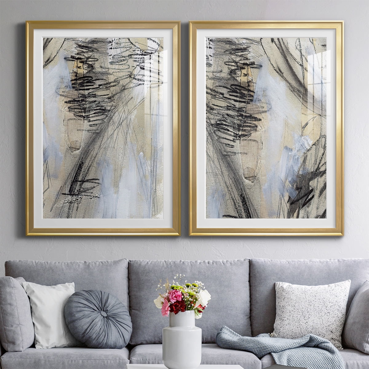 Wexford Home Masked Notes V Premium Framed Print, 22.5" x 30.5" - Ready to Hang, Gold (Set of 2)
