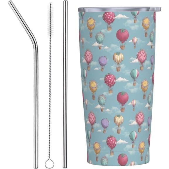 Hot Air Balloon Tumbler with Lid and Straw 20oz Insulated Reusable Stainless Steel Travel Mug Double Wall Vacuum Coffee Cup for Hot Cold Drinks Leak-Proof Portable Cups for Women Men Gifts