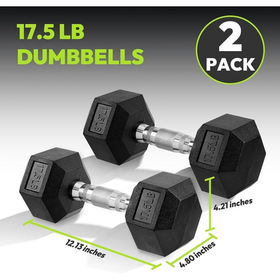 Hex Dumbbell Set 17.5 lb Pair, Rubber Encased Weights for Strength Training