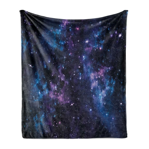 Space Soft Flannel Fleece Throw Blanket, Sky Star Clusters Cosmos Nebula Celestial Scenery Artwork, Cozy Plush for Indoor and Outdoor Use, 70" x 90", Dark Purple and Blue, by Ambesonne