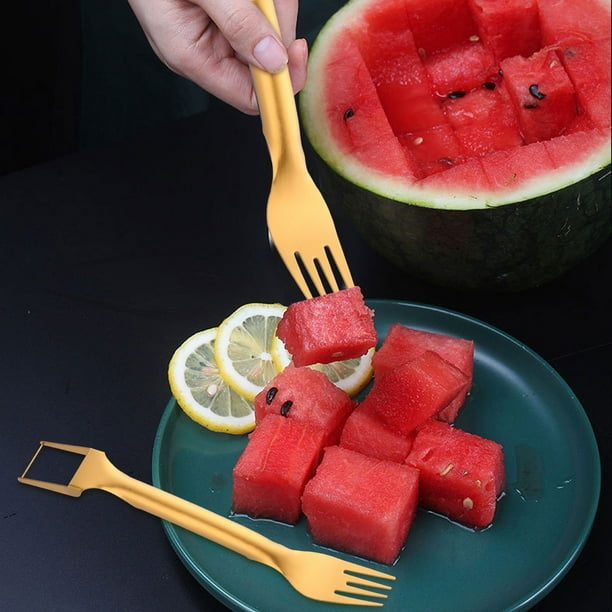 Tenedor de acero inoxidable para cortar sandía, herramienta multifuncional para picar y partir sandía, cuchara para comer sandía