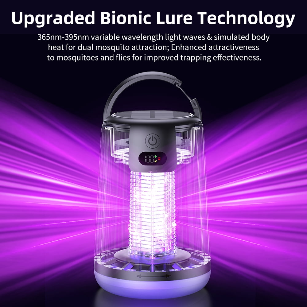 JT MOROLUX Solar Bug Zapper with Dual Charging, Electric Mosquito Killer & LED Lantern, Portable Indoor & Outdoor Insect Trap for Home, Patio, Garden & Camping
