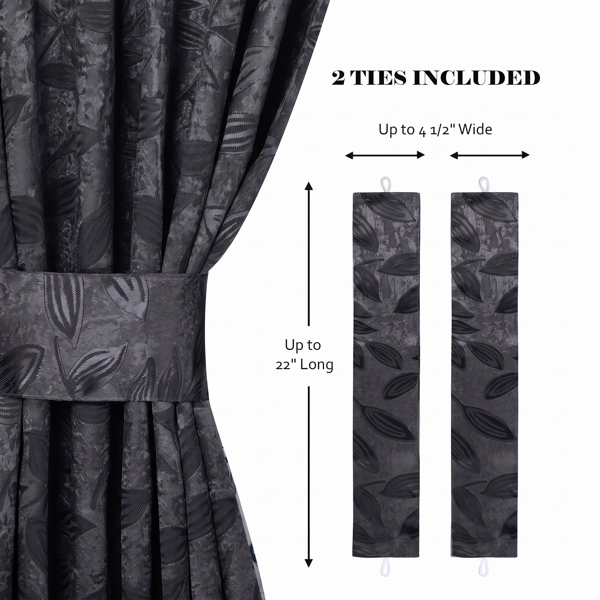 Superior Blackout Leaves Curtains Set of 2, Light Filtering Grommet Curtain Panel Set, Black, 46"W x 63"L