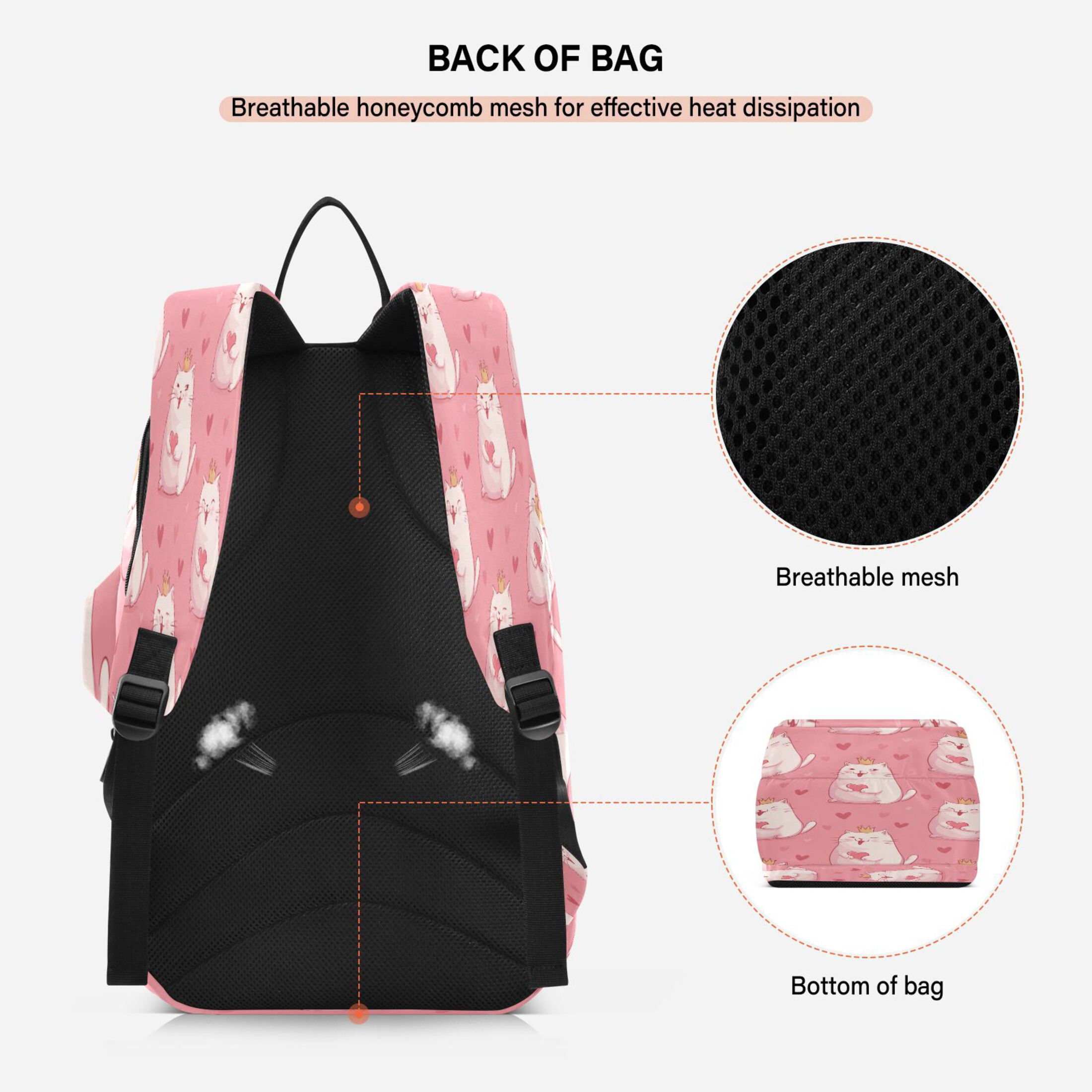 2 Racquet Holder Tennis Backpack Tennis Racket Covers Gym Bags White Fat Cat