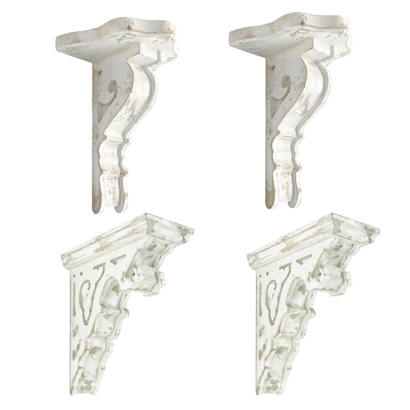 Wood Corbels Sets of 4 Wooden Shelf Brackets Corbels for Shelf Shabby White Wood Corbel Brackets Vintage Style