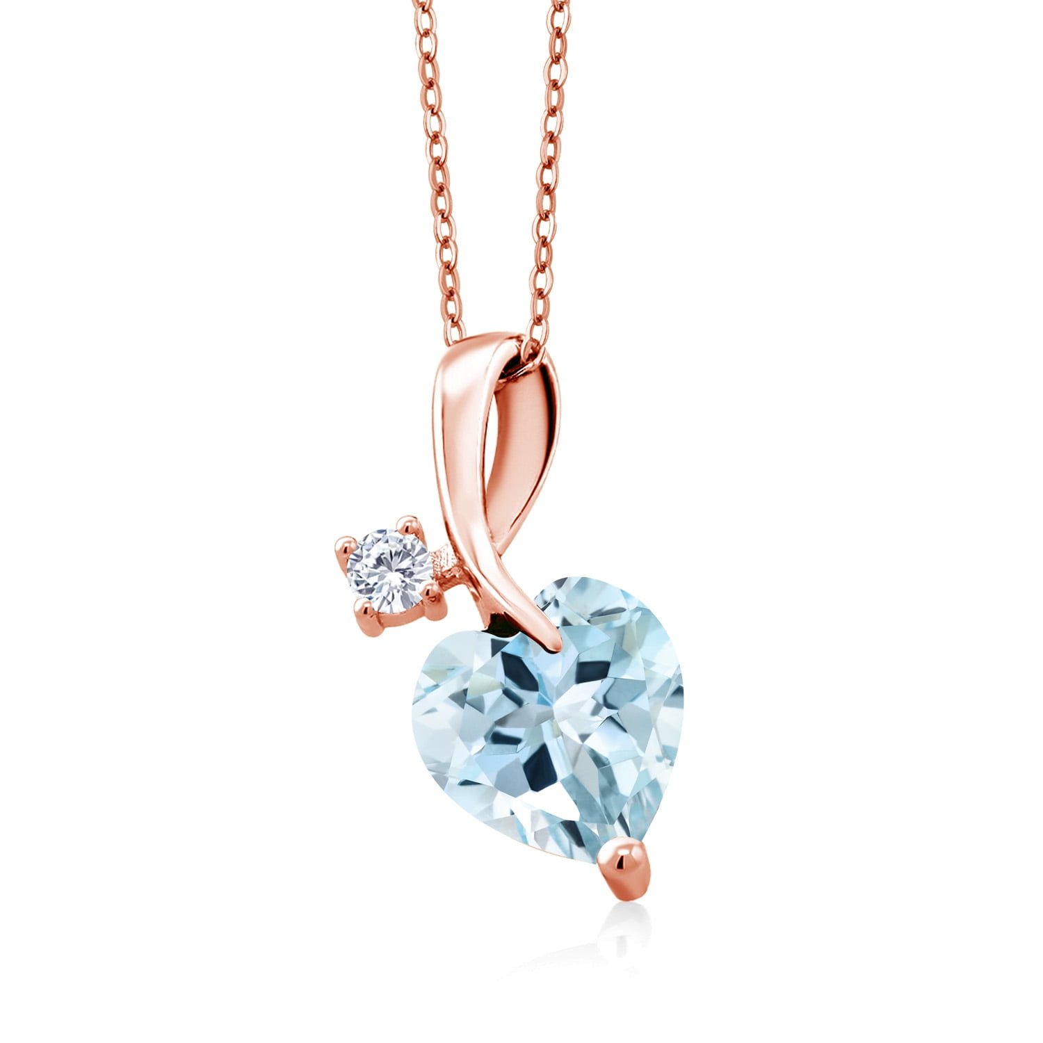 Gem Stone King 2.85 Ct Sky Blue Topaz E-F Lab Grown Diamond 18K Rose Gold Plated Silver Pendant