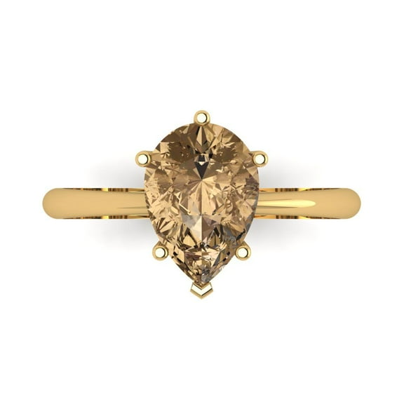 2 ctw Solitaire Anniversary Ring for Women | Pear Cut Simulated Champagne Diamond | Hyperallergenic Solid 18K Yellow Gold