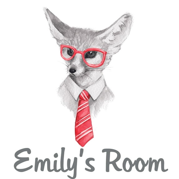 Fox Foxy Fancy Dressed Animals Tie Dress Customized Wall Decal Custom Vinyl Wall Art - Personalized Name - Baby Girls Boys Kids Bedroom Wall Decal Room Decor Wall Stickers Decoration Size (20x12 inch)