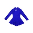 thumbnail image 3 of Yartina Girls Mesh Splice Figure Skating Dress Gymnastics Ballet Dance Leotard Tutu Skirt Royal Blue 10, 3 of 7
