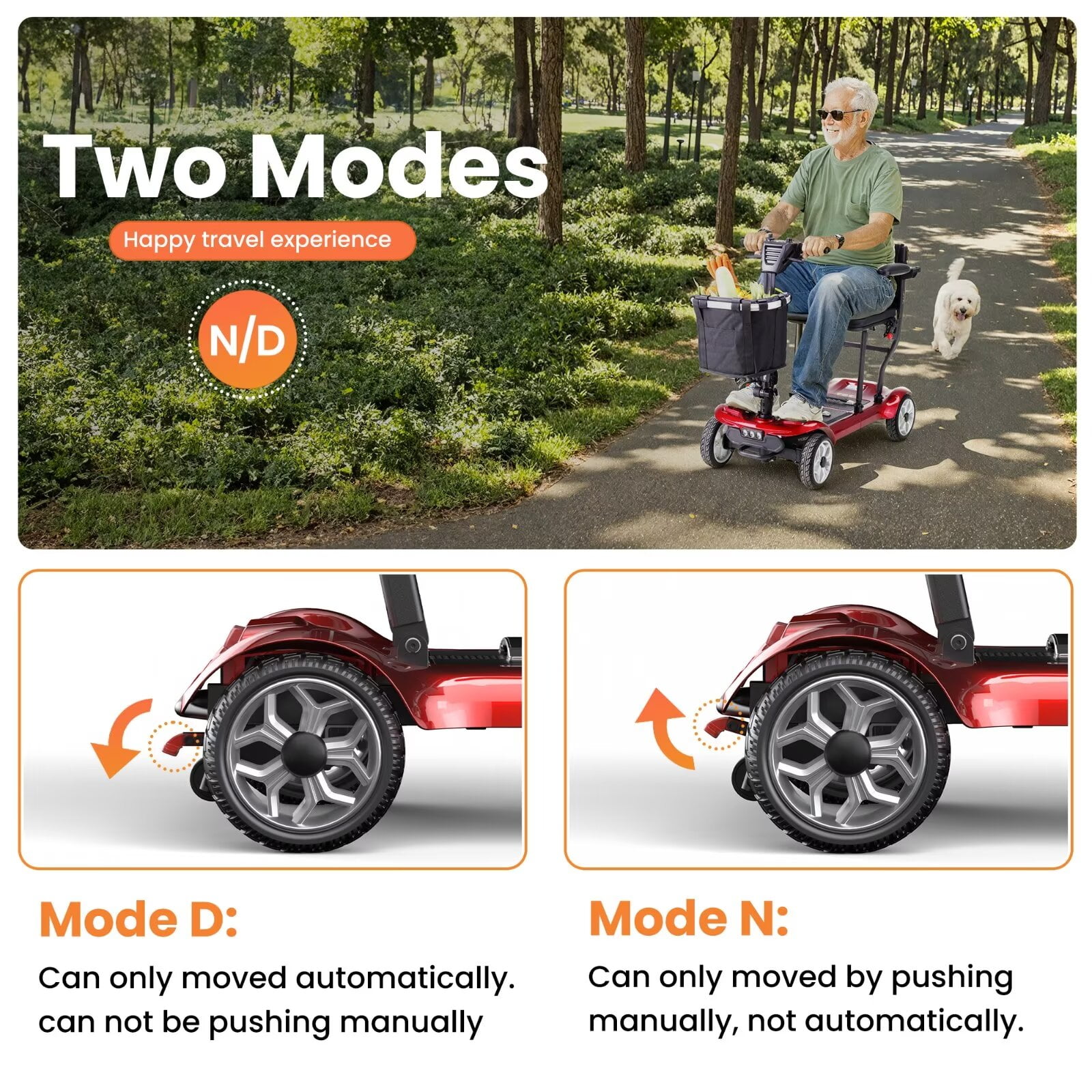 SACVON Lightweight Foldable Mobility Scooter for Seniors, Portable Electric Wheelchair with Lithium Battery, Red