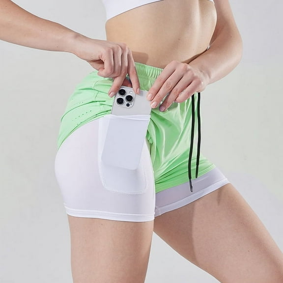Women's 2-in-1 running shorts, gym yoga exercise shorts, beach shorts with zippered pockets