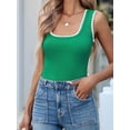 thumbnail image 5 of Women's Square Neck Tank Tops Summer Sleeveless Shirts Casual Slim Fitted Color Block Ribbed Tanks Green XL, 5 of 10