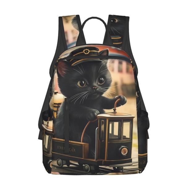 Easygdp Adorable Kitten On Mini Train para Easygdp Yak - Mochila Casual Ligera y Resistente para Viaje y Senderismo para Hombres y Mujeres