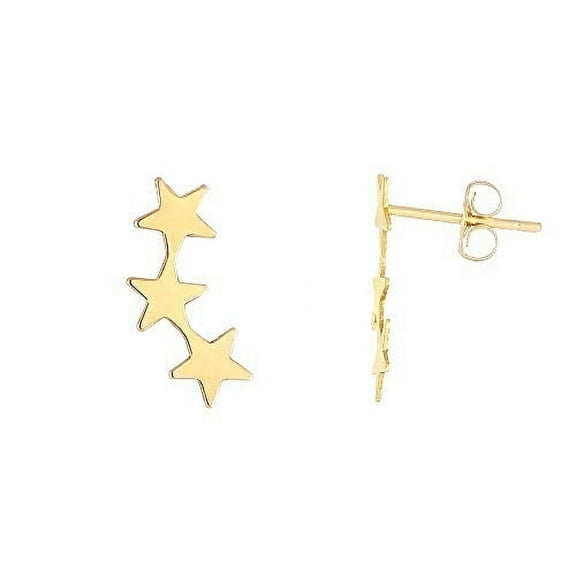 Jewelstop 14K High Polished Solid Yellow Gold Shiny 3 Connected Stars Stud Earrings With Push Back Clasp